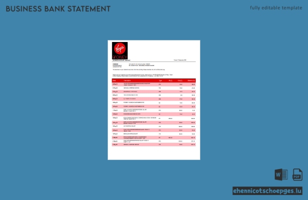 Virgin Money Bank Firmenkontoauszug (Word- und PDF-Beispiel)